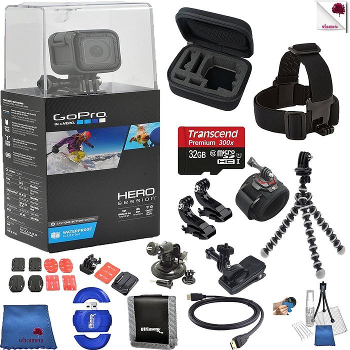 Gopro Hero 4 Session 15 Piece Discover Bundle Includes: Go Pro Hero4 Session + Case + Flexible Tripod + Head Strap...