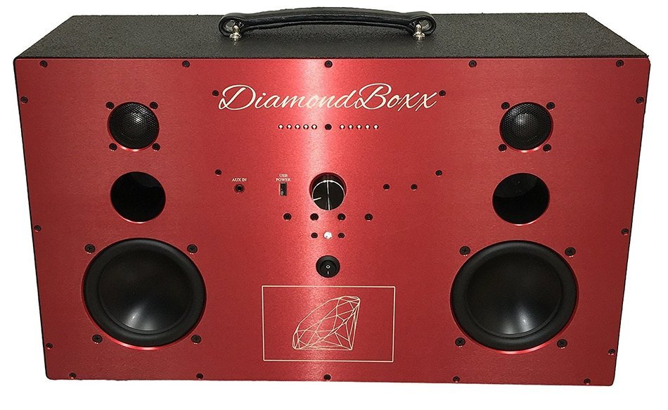 DiamondBoxx Model L Wireless BlueTooth Speaker / Boombox (Black with Red Aluminum)