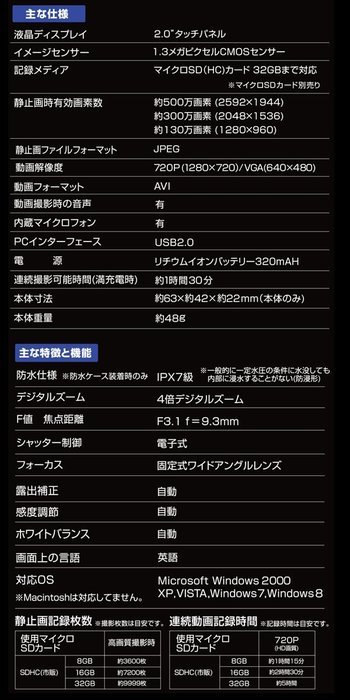 YAMAZEN Kyuriomu action movie camera Ocean Blue AMC-12SA (OB)