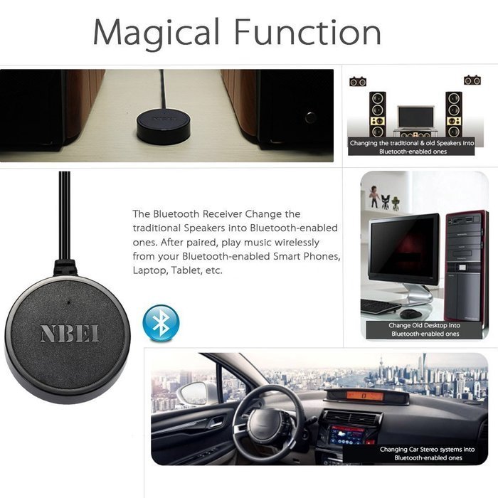 NBEI Stereo Bluetooth Receiver Audio Music Speaker Box 3.5mm Audio Plug for Speaker Car AUX Home Audio System...
