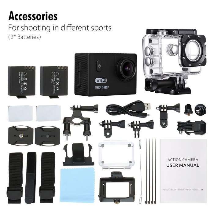 Cymas 2.0Inch Wifi Sports Action Camera Waterproof Full HD 1080P with 170&ordm;Wide-angle Lens N2