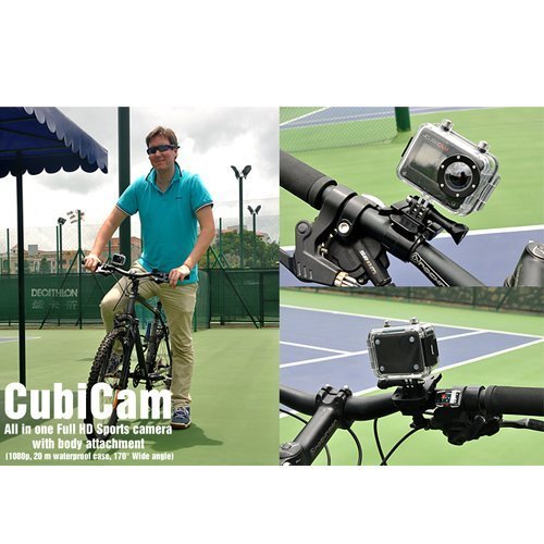 Waterproof 1080p HD Sports Camera "Cubicam" - 5MP, Body Strap + Multi Mount N8