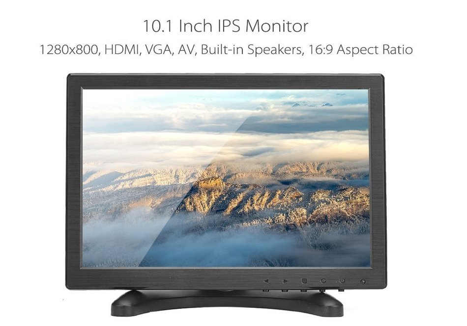 10.1 Inch IPS Monitor - 1280x800, HDMI, VGA, AV, Built-in Speakers, 16:9 Aspect Ratio