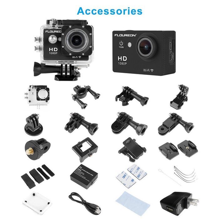Floureon Y8-P Waterproof Wireless Mini WiFi Action Sports Camera 2.0 Inch LCD Display H264 1080P HD 12Mp TV PC... N11