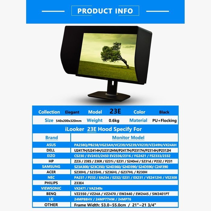 iLooker 23-inch & 24-inch Ultr-Slim Frame LCD LED Video Monitor Hood Sunshade Sunhood for...