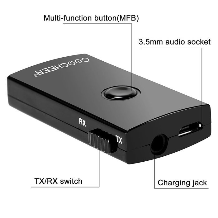 Coocheer 2-In-1 Audio Music Wireless Bluetooth Transmitter and Receiver With 3.5mm Stereo for iPod, PC, TV (Connect... N5