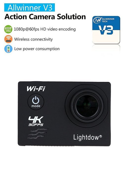 Lightdow [Allwinner V3 + Sony IMX179 + 2.0" LCD + 170&deg; Wide Angle + 2 Batteries] 4K/30FPS & 1080P/60FPS FHD Waterproof... N3
