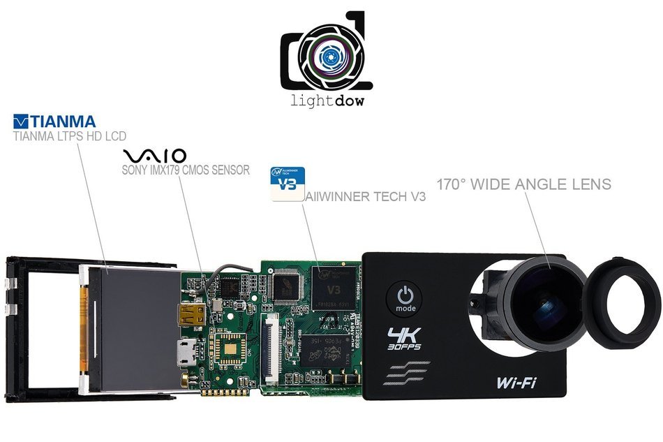 Lightdow [Allwinner V3 + Sony IMX179 + 2.0" LCD + 170&deg; Wide Angle + 2 Batteries] 4K/30FPS & 1080P/60FPS FHD Waterproof... N4