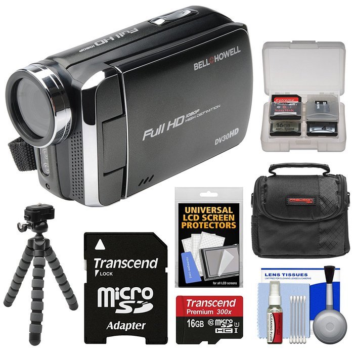 Bell & Howell DV30HD 1080p HD Video Camera Camcorder (Black) with 16GB Card + Case + Flex Tripod + Kit N2