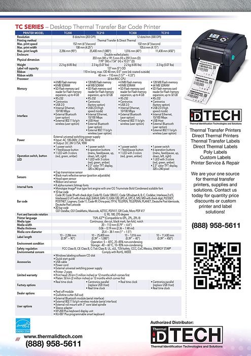TC Series Thermal Transfer Printer (TC200, TC210, TC300, TC310) N2
