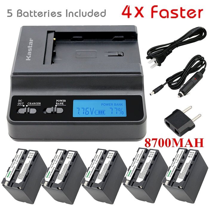 Kastar Ultra Fast Charger(4X faster) Kit and Battery (5-Pack 8700mAh) for Sony NP-F975, NP-F970, NP-F960, NP-F950... N3