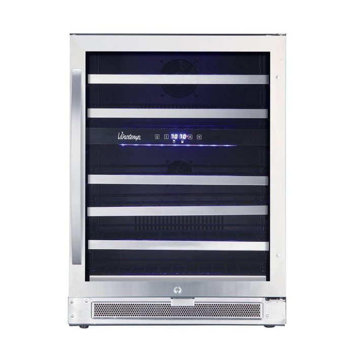 Vinotemp VNTVT-46-2Z-SSDST 46-Bottle Dual-Zone Connoisseur Series Wine Cooler, Stainless Steel N4