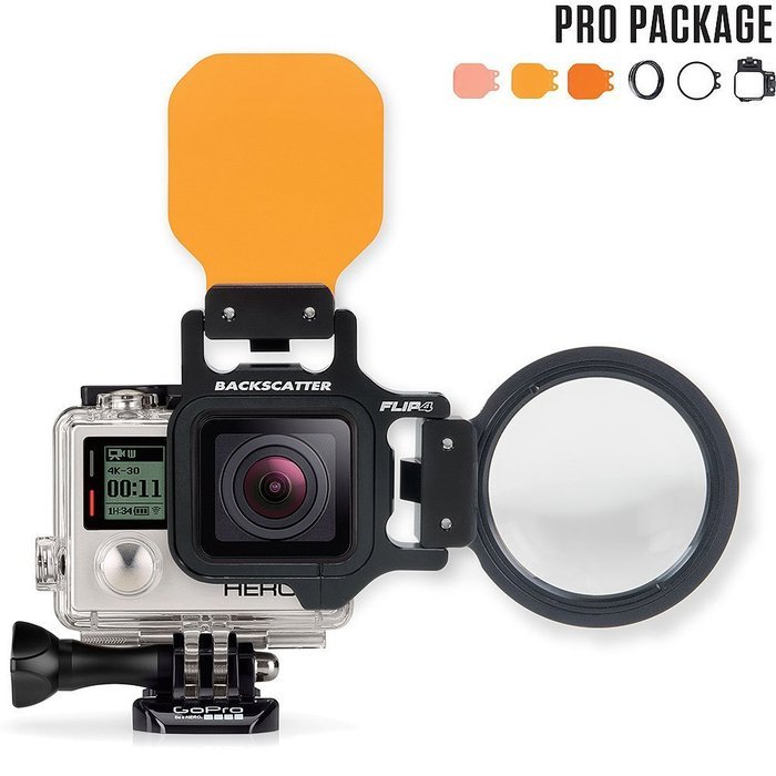 Backscatter FLIP4 Pro Package with SHALLOW, DIVE & DEEP Filters & +15 MacroMate Mini Lens for GoPro 3, 3+, 4 N4