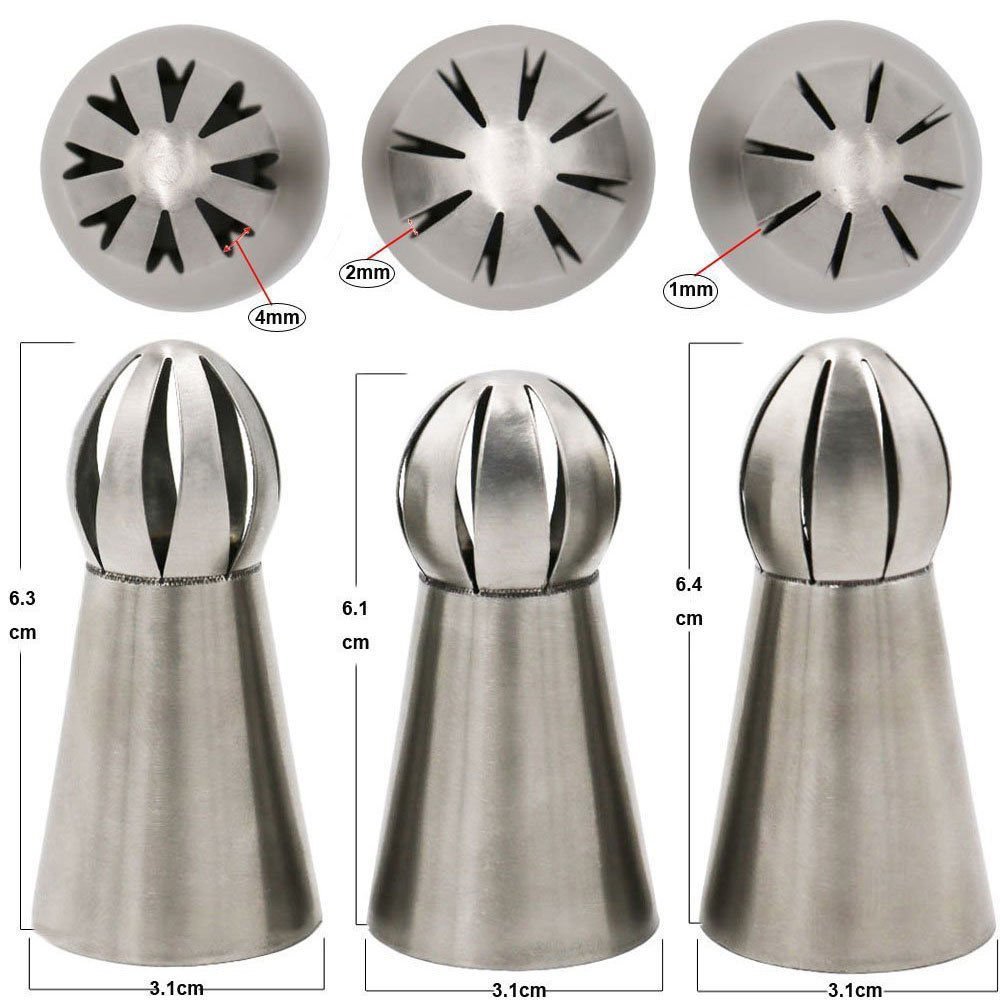 thumbnail image 2 of 3Pcs/Set Russian Flower Icing Piping Nozzles Tips Sphere 2 of 14