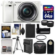 Sony Alpha A6000 Wi-Fi Digital Camera &amp; 16-50mm Lens (White) with 64GB Card + Case + Battery &amp; Charger + Grip... N2