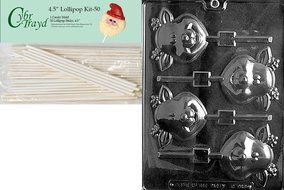Cybrtrayd 00045St50-C448 Cute Reindeer Lolly Christmas Chocolate/Candy Mold with 50 4.5-Inch Lollipop Sticks