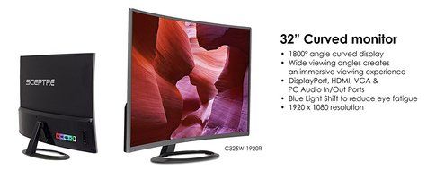 Sceptre E325W-1920R Curved 32-Inch LED Monitor Full HD 1080P HDMI Brushed Metal N6