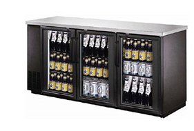 UBB-24-72G 72" Narrow Glass Door Back Bar Cooler Stainless Steel Top and LED Lighting