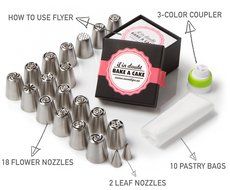 Cake &amp; Cupcake Decorating Set for Icing Flower Decoration | 30 Pcs Frosting Kit | 18 Russian &amp; 2 Leaf Piping Tips... N2