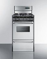 Summit TTM13027BKSW 20" wide gas range with sealed burners, stainless steel doors, and deluxe backguard; replaces... N3