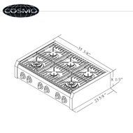 Cosmo (S9-6) 36 in. Pro-Style Gas Rangetop with 6 Burners, with Removable Griddle and Wok Accessories in Stainless... N5