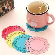 happu-store Classic retro translucent crocheted lace coasters silicone pad insulation coasters N4