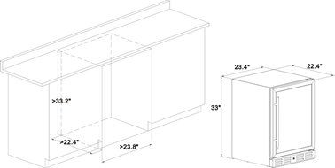 Kalamera 24" Beverage Refrigerator 175 Can Built-in or Freestanding Single Zone Touch Control N2