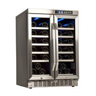 EdgeStar 36 Bottle Built-In Dual Zone French Door Wine Cooler - Black/Stainless Steel N3