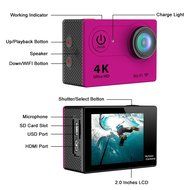 Action Camera, D158 4K Sport Camera Full HD 1080P 2.0 Inch Display Wide Angle Wifi Mini Camera N6