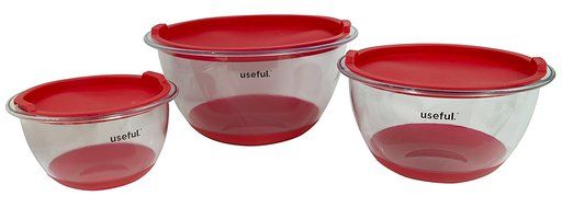 Useful 3 Piece Set Plastic Nesting Mixing Bowls with Air Tight Lids N3