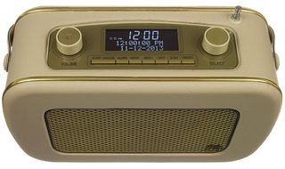 KitSound Jive Retro Portable DAB Radio with Dual Alarm Clock and Carry Handle - Cream/ Gold N4