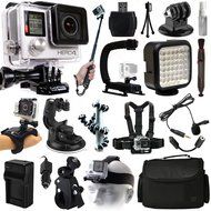 GoPro HERO4 Hero 4 Black Edition Action Camera Camcorder + Selfie Stick + Stabilizer + LED Video Light + Microphone...