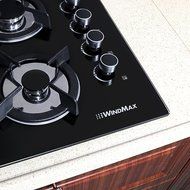 Windmax 24 Inches 3.3KW Kitchen Glass Built-in 4 Burners Gas Hob Cooktop Cook Top N2