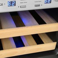 Firebird 12 Bottles Dual Zone Reversible Doors Stainless Steel Finish Wooden Shelves Freestanding Electric Wine... N4