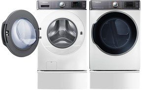 Bundle: White Samsung 30" Wide 5.6 Cu Ft Front Load Washer and 30" Wide 9.5 Cu Ft ELECTRIC Dryer Laundry Set with... N2
