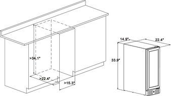 Kalamera 24" Beverage Refrigerator 175 Can Built-in or Freestanding Single Zone Touch Control N7