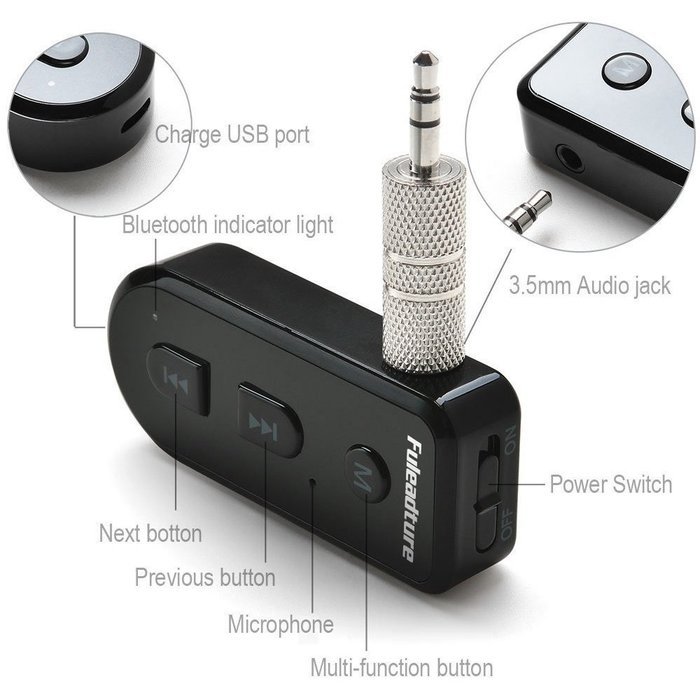 Bluetooth Receiver, Fuleadture Mini Wireless Bluetooth Adapter Hands-Free Car Kit for Home Audio Music Streaming... N6