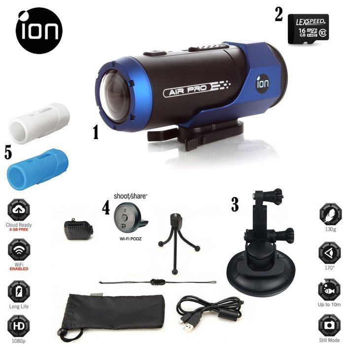 iON AIR PRO Wi-Fi Full HD 1080p Wearable Sports Action Video Camcorder 16GB Complete Suction Mount & Skins System N3