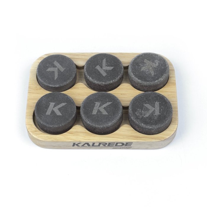 KALREDE Whiskey Stones Set of 6 Circular Drink Rocks for Chilling Wine or Any Other Beverages with a Wooden Tray... N5