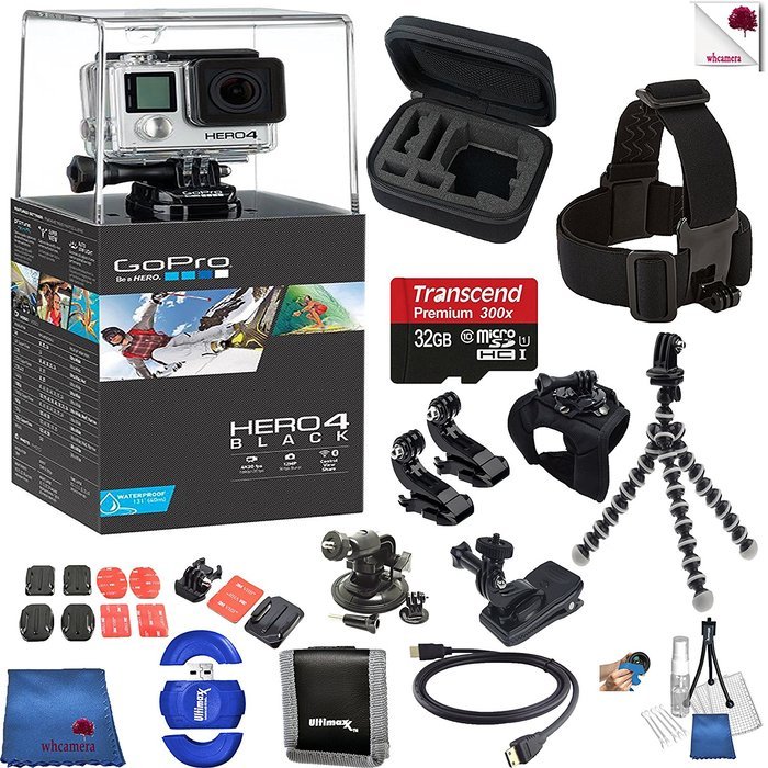 Gopro Hero 4 Black 15 Piece Explorer Bundle Includes: Go Pro Hero4 Black + Case + Flexible Tripod + Head Strap...