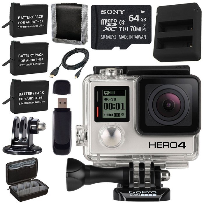 GoPro HERO4 Black + Rechargeable Battery + Dual Battery Charger + Sony 64GB microSDXC + Case for GoPro HERO4 and... N2