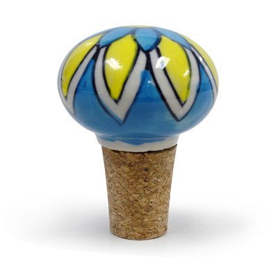 Vinotemp VNTEP-CRSTOP02 Epicureanist Floral Ceramic Bottle Stopper, Blue/Yellow