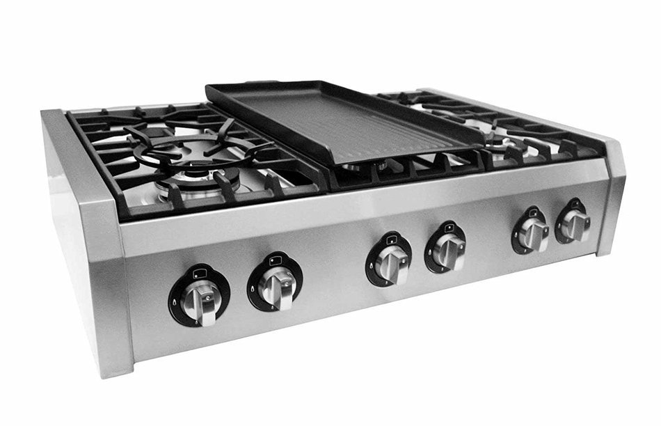 Cosmo (S9-6) 36 in. Pro-Style Gas Rangetop with 6 Burners, with Removable Griddle and Wok Accessories in Stainless... N3