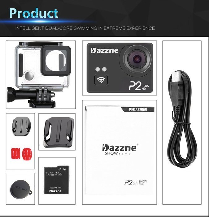 Dazzne P2 Plus WIFI Waterproof Sports Action Camera 2K 1080P 60fps HD 2.0Inch N6