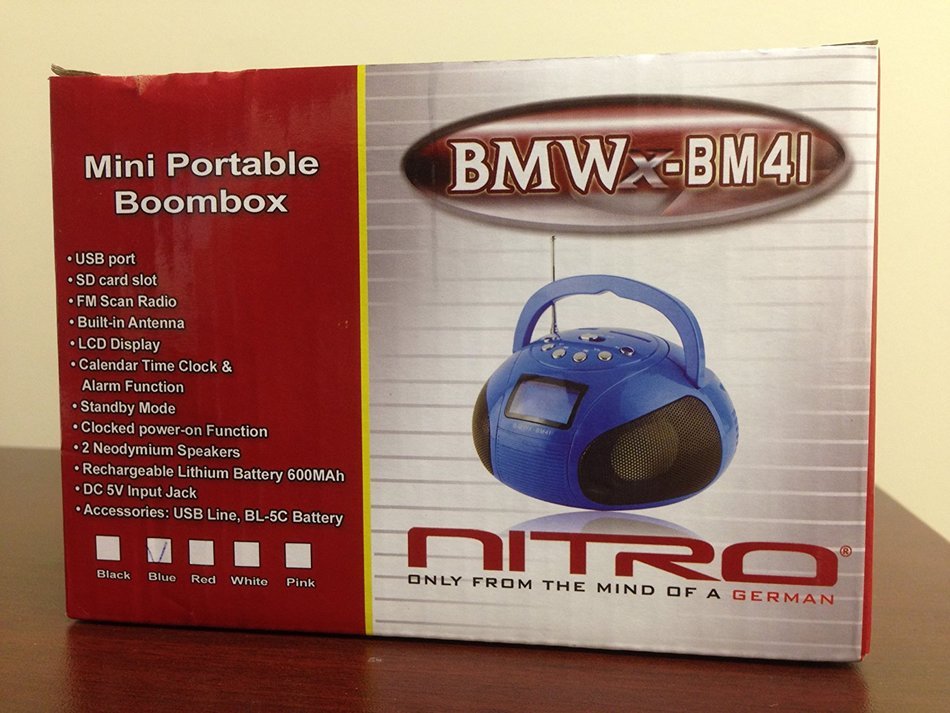 New BMW-BM41 Nitro Mini Portable Boom Box with USB Port, SD Card Slot, Alarm Clock, FM Radio, MP3, and LCD Display