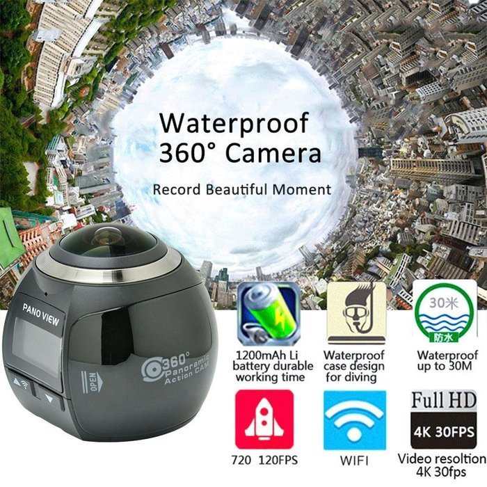 360 Degree Camera - Android and iOS Compatible Panoramic 360x220,16MP 4K 1080P HD Sports Action Camera with 0.96... N6