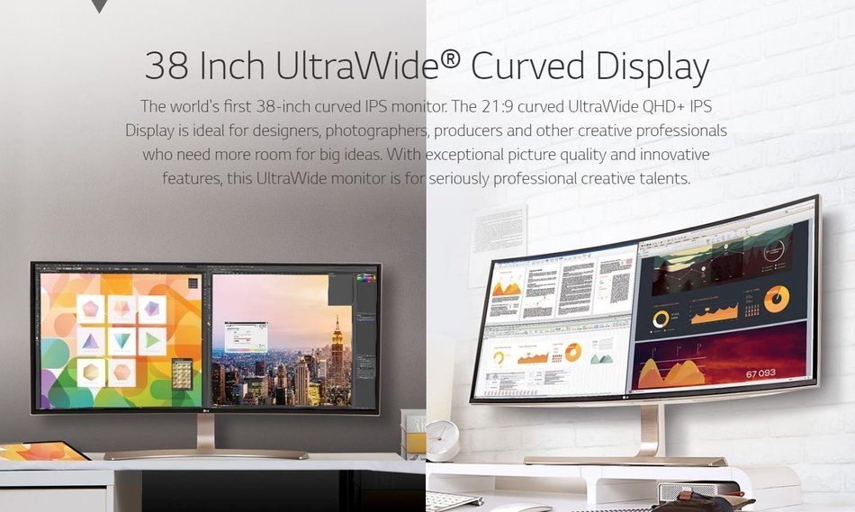 LG 38UC99 38" Class 21:9 UltraWide WQHD+ (3840x1600) IPS Curved LED Monitor ,USB C & 3.0 1ms... N7