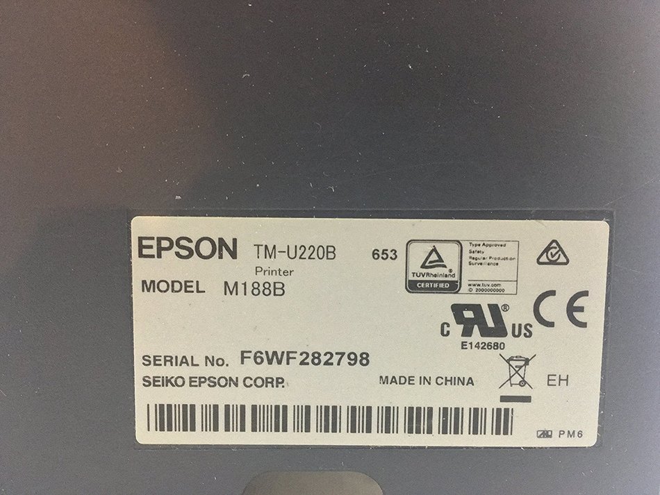 EPSON TMU220B M188B AUTO CUT KITCHEN PRINTER SERIAL INTERFACE,DARK GREY N4
