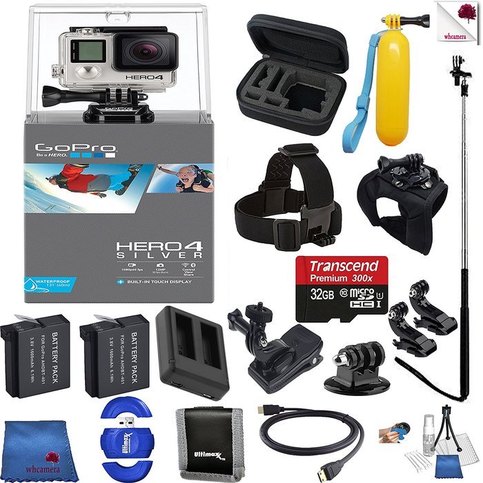Gopro Hero 4 Silver 14 Piece Epic Bundle Includes: Go Pro Hero4 Silver + Case + Floaty Bobber + Head Strap + Glove...