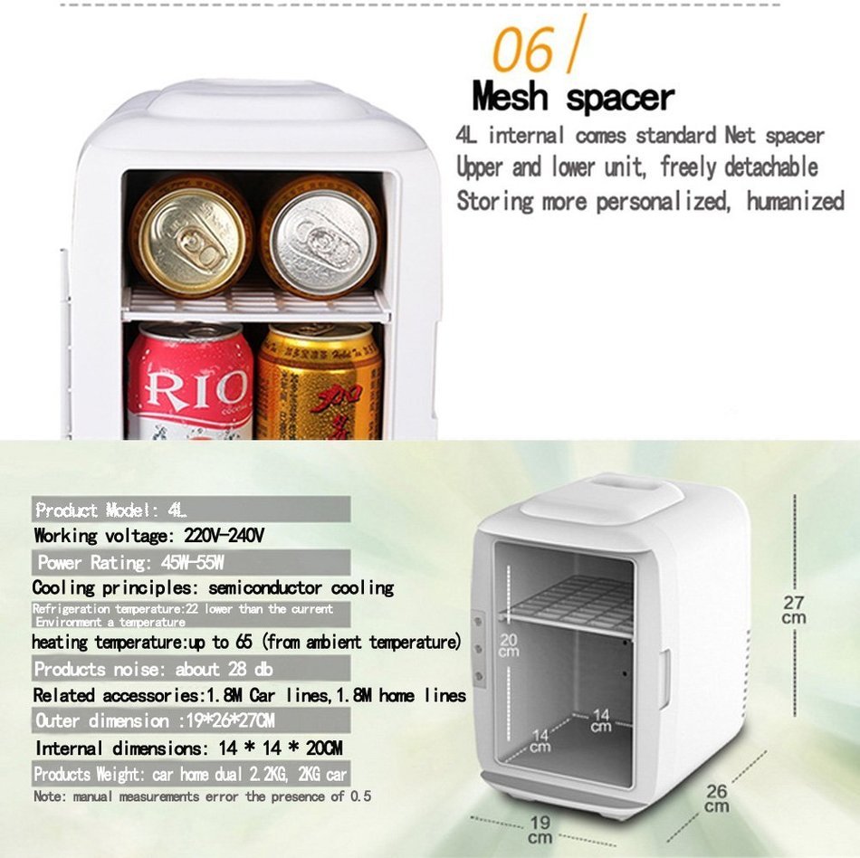 RUIMI 4L Mini Fridge Portable refrigerator Cooler and Warmer Compact Single Door Car, RV or Boat also for Home... N6